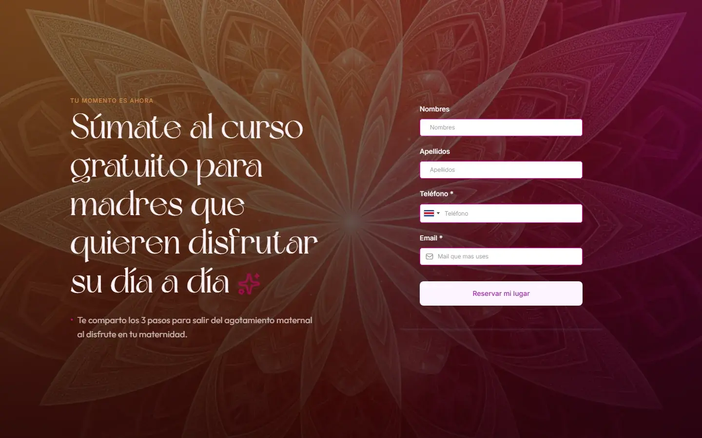 Captura del sitio Registro al curso gratuito