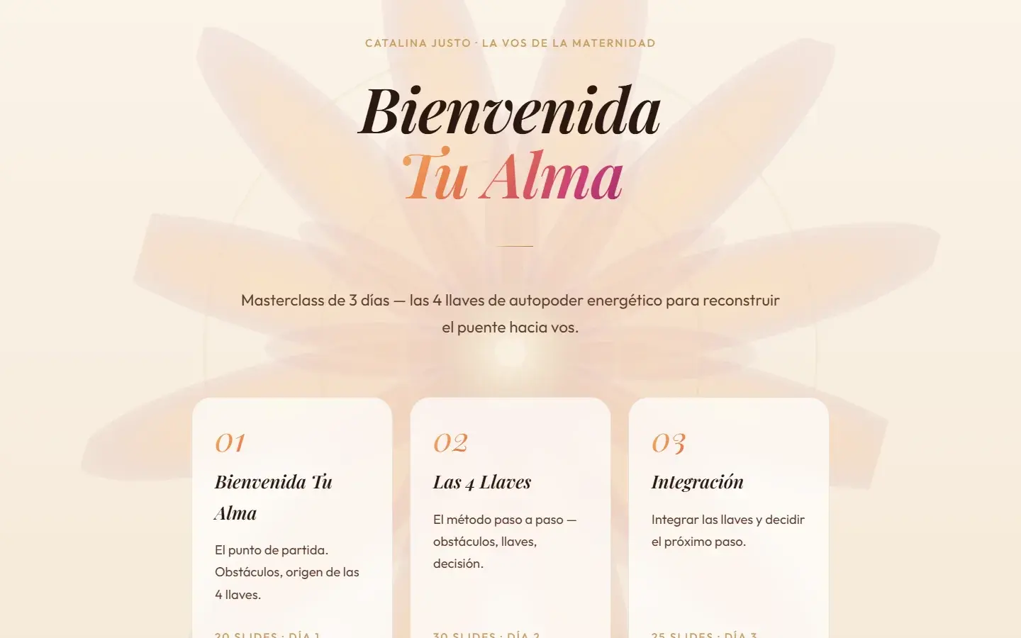 Captura del sitio Masterclass Bienvenida Tu Alma