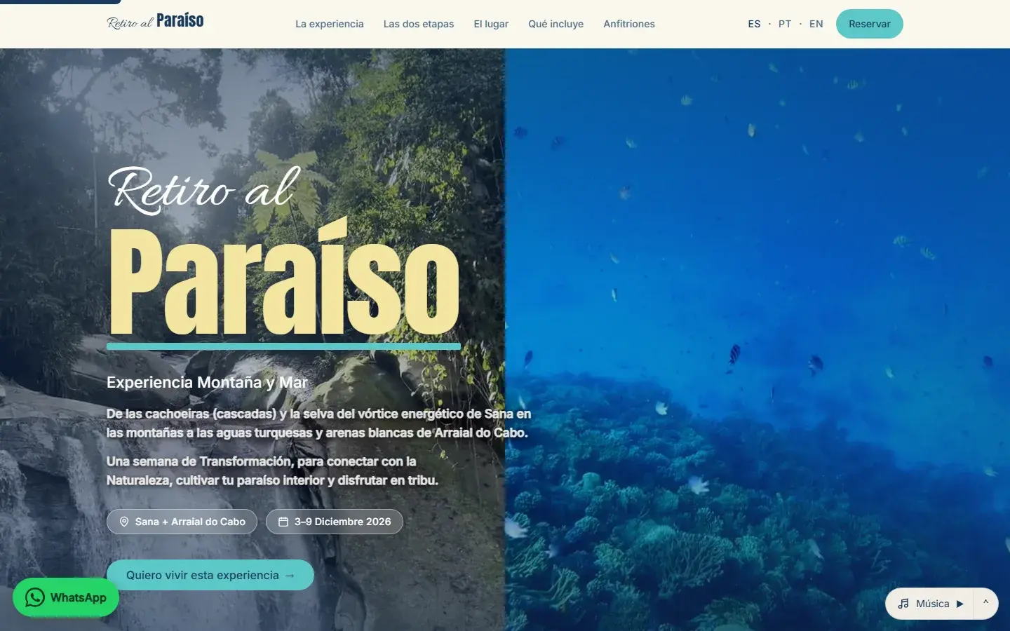 Captura del sitio Retiro al Paraíso