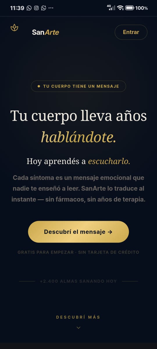 Pantalla principal de SanArte